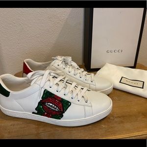 Gucci Ace lip embroidered sneakers women 38.5 euro US 8.5